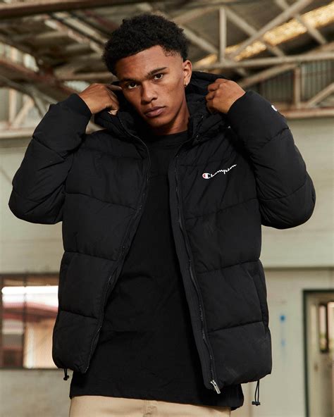 champion puffer|Champion puffer jacket in black